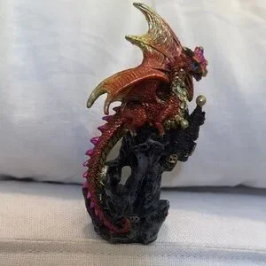 Toys | Ice Armor 475 H Red Volcano Dragon On Castle Figurine Statue ...